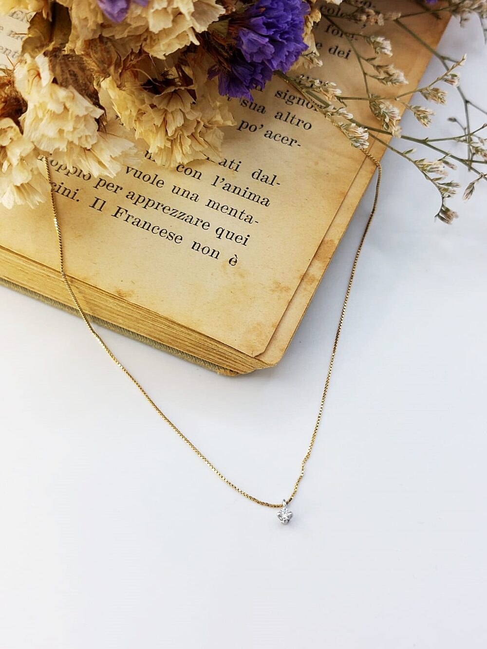 Collana Oro Giallo e Bianco 18Kt e Diamante